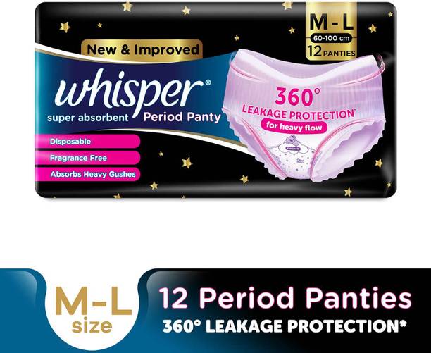Whisper Super Absorbent Period Panty, M-L, 360 Degree Leakage Protection for Heavy Flow Sanitary Pad
