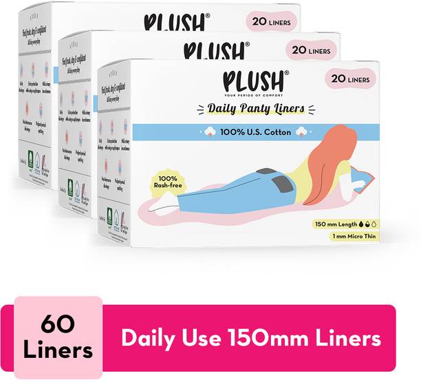 प्लश Daily Cotton Pantyliner -150mm | 1mm Thin & Rash Free Pantyliner (Pack of 60)