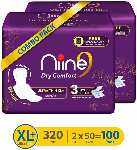 नीन Dry Comfort Ultra Thin XL+ Sanitary Napkins With 3 Layer Shield for HEAVY FLOW