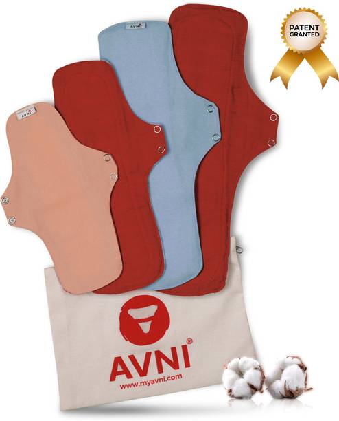 Avni Lush Washable Cloth Pads, (XL-330MM x 4) | Antimicrobial | With Storage Pouch Sanitary Pad