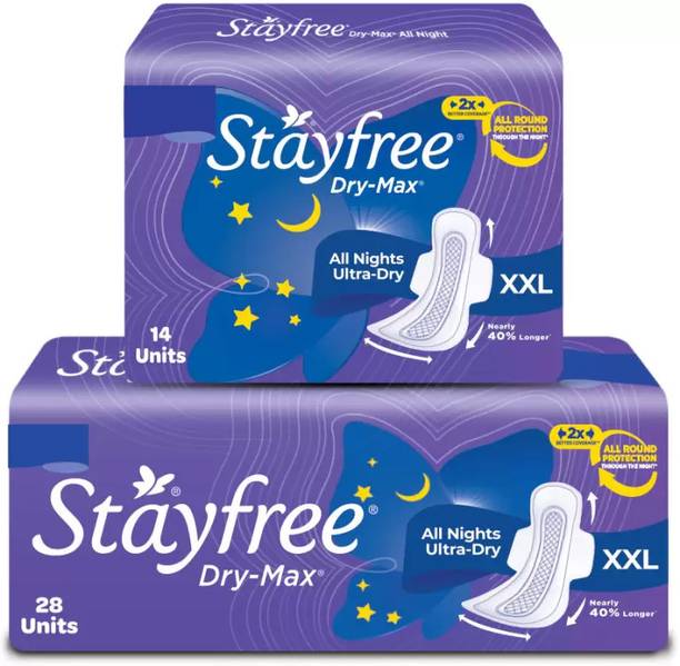 STAYFREE Dry-Max All Nights| All round protection throughout|2x better coverage Sanitary Pad