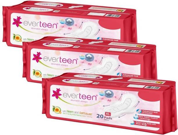 everteen XL Cottony-Soft Sanitary Pads (Neem, Safflower) 60pcs Sanitary Pad