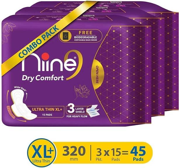 niine Dry Comfort Ultra Thin XL+ SUPER SAVER Sanitary with Biodegradable bags inside Sanitary Pad