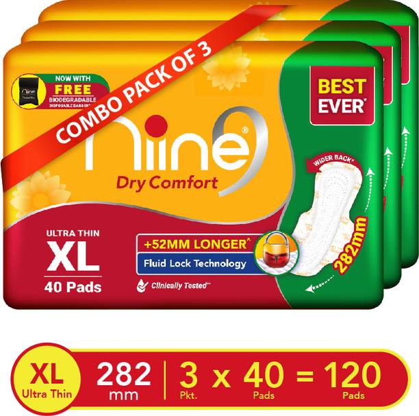 नीन Dry Comfort Ultra Thin XL Sanitary Pads, Fluid Lock Gel Technology (Combo of 3)