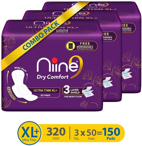 नीन Dry Comfort Ultra Thin XL+ Sanitary Napkins With 3 Layer Shield for HEAVY FLOW
