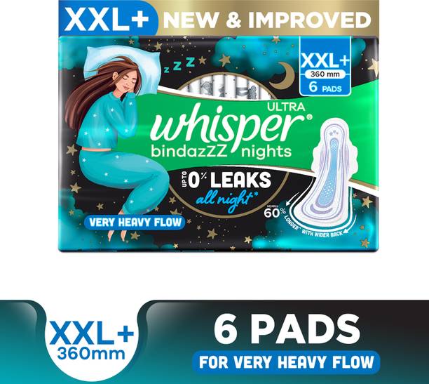 व्हिस्पर BINDAZZZ NIGHTS XXL+, UPTO 0% LEAKS ALL NIGHT LONG