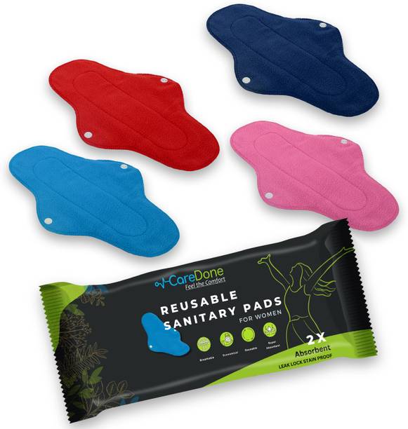 केयरडन Cloth Period Pads Washable Napkin for Heavy Flow with Wings(Multicolor,Packof4)