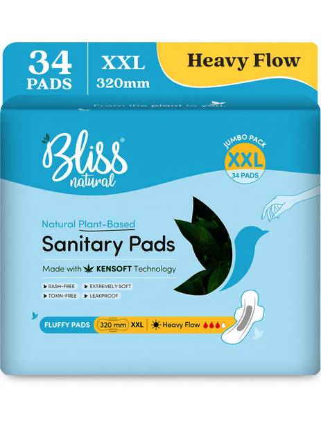 BlissNatural All Night Comfort XXL 320mm | Value Pack | Heavy Flow | Leak-Proof Sanitary Pad
