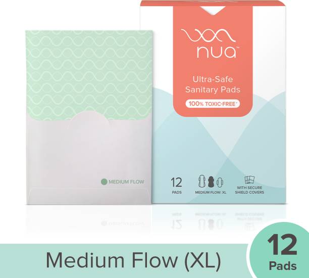 Nua 12 Ultra Thin Pads | Medium-XL | Leakproof | With Paper Disposal Pouches Sanitary Pad
