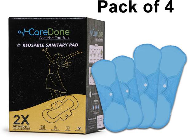 CareDone Skyblue Reusable Sanitary Pads for women,2 Pads for moderate flow+2 heavy flow. Sanitary Pad