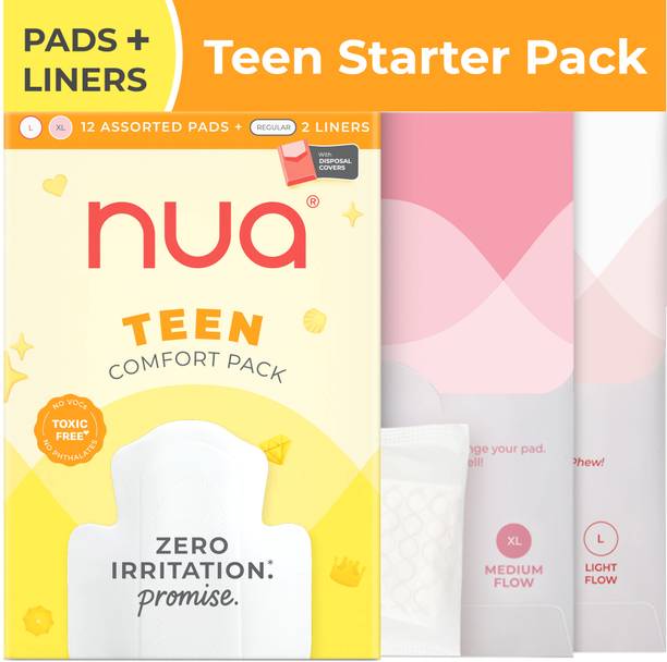 Nua Teen Comfort 12 Sanitary Pads and 2 Panty Liners | Zero Irritation Promise Sanitary Pad