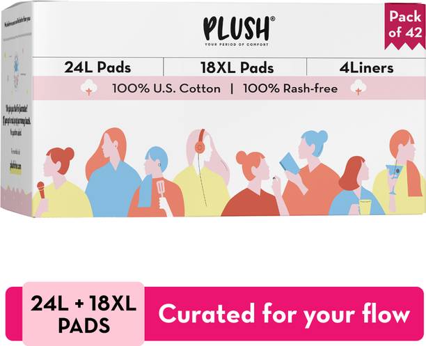 प्लश 100% Pure U.S. Cotton Sanitary Pads | 24L and 18XL pads