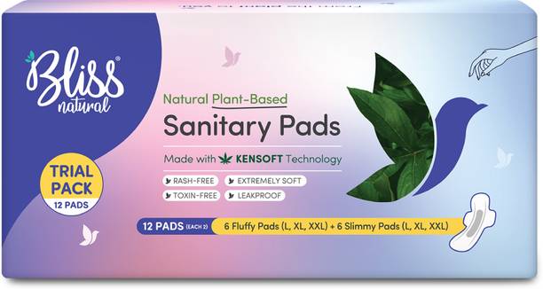 ब्लिस्नेचरल महिलाओं के लिए हर्बल सैनेटरी नैपकिन ट्रायल पैक (L,XL,XXL) 12 ऑर्गेनिक कॉटन पैड्स (2 पैड्स प्रत्येक) सैनिटरी पैड