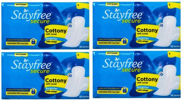 STAYFREE Secure Cottony Soft Cover Regular With Wings 18+18+18+18 Pads Sanitary Pad