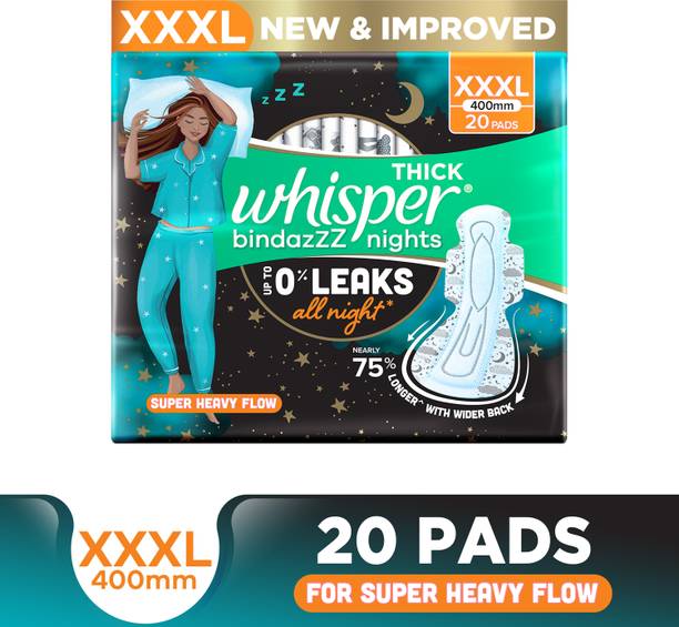 Whisper BINDAZZZ NIGHTS XXXL, UPTO 0% LEAKS ALL NIGHT LONG Sanitary Pad