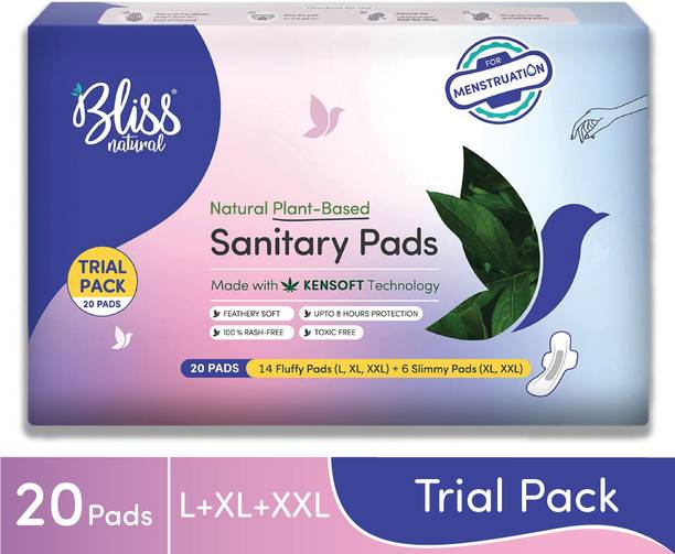 BlissNatural Trial Pack | 14 Fluffy (8L, 3XL, 3XXL) + 6 Slimmy (3XL+ 3XXL) | Sanitary Pad