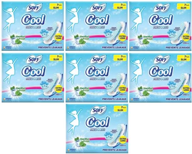 SOFY Cool Extra Long 290 mm Slim 7+7+7+7+7+7+7 Pads(Pack Of 7) Sanitary Pad
