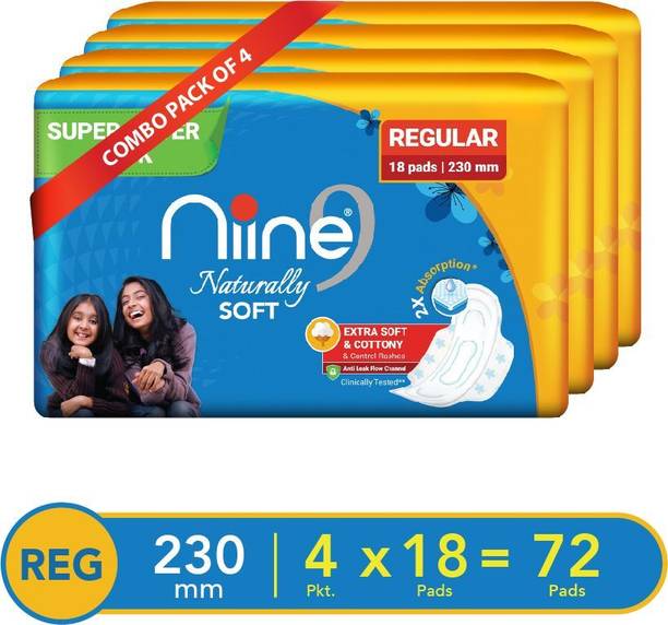 niine Naturally Soft Regular SUPER SAVER PACK Sanitary Napkins for women, (Pack of 4), 72 Pads Count Sanitary Pad