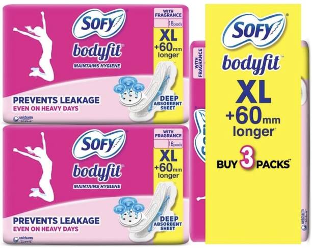 SOFY Bodyfit XL 18 (Pack Of 3) Total 54 pads Sanitary Pad