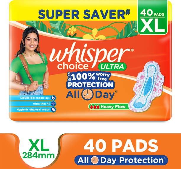 Whisper CHOICE ULTRA XL, UPTO 100% STAIN PROTECTION ALL DAY Sanitary Pad