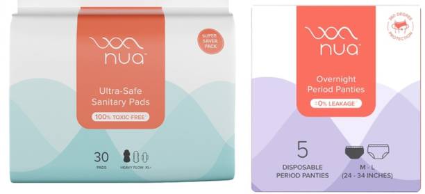 Nua Ultra Safe| 30 Count | XL+ and Overnight Period Panties (M - L) ,5 count Sanitary Pad