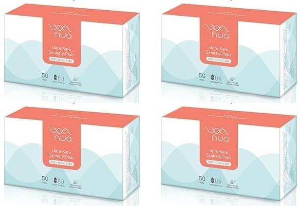 Nua Ultra Thin Pads Heavy Flow-XL+ Leakproof Sanitary Pad,50Pcs x Pack of 4 Sanitary Pad