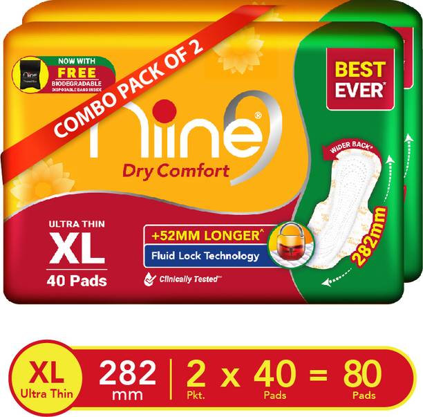 नीन Dry Comfort Ultra Thin XL Sanitary Pads, Fluid Lock Gel Technology (Combo of 2)