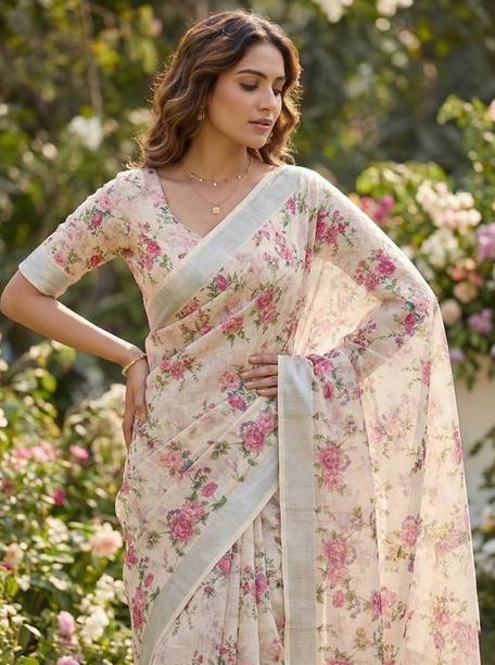 Printed Bollywood Cotton Linen, Cotton Silk Saree