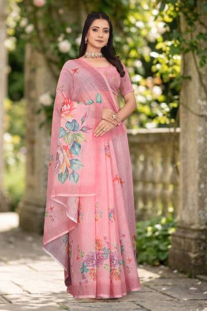 Divastri Digital Print Bollywood Cotton Linen Saree