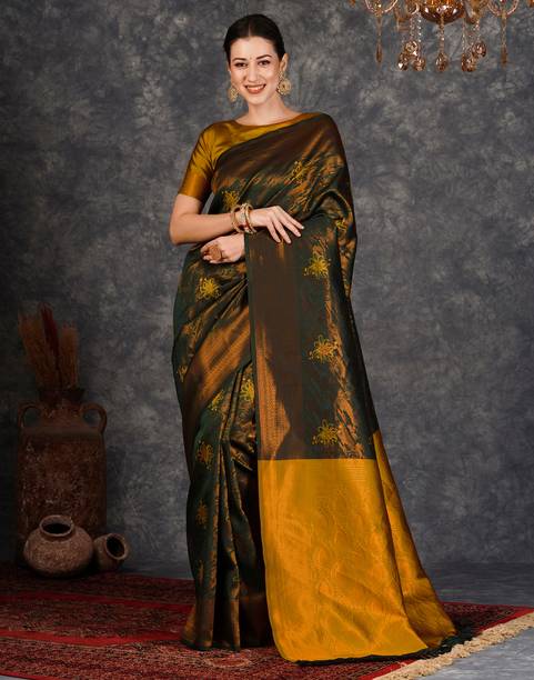 Samah Woven, Embellished, Self Design Banarasi Silk Blend, Jacqua
