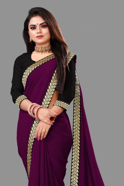 Solid/Plain, Embroidered Daily Wear Georgette Saree Price in India