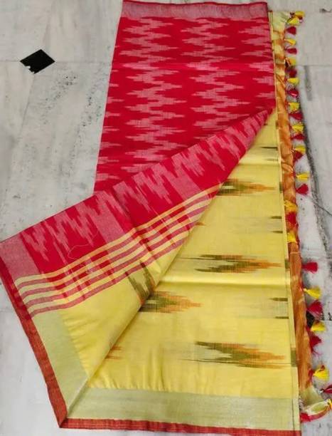 Woven Ikkat Cotton Linen Saree