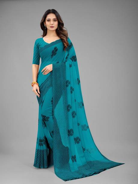 Floral Print Bollywood Chiffon Saree