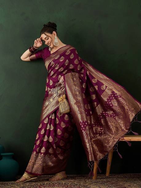 Dori Woven, Self Design Banarasi Silk Blend Saree - Image 6