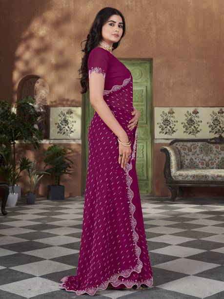 Sariya Embellished Bollywood Georgette Pink Sarees Online - Image 5