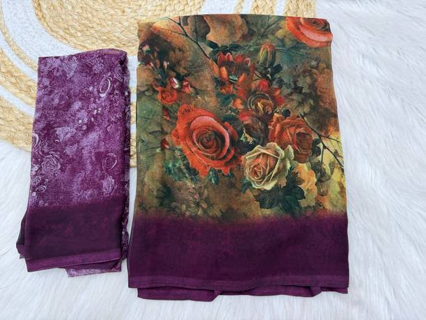 bhavika silk mills Floral Print Bollywood Georgette Saree
