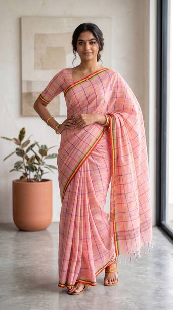 MVSaree Checkered Handloom Pure Cotton Saree