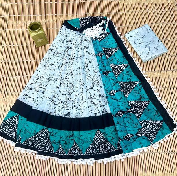 RAMNATHS Blocked Printed, Color Block, Floral Print, Printed Ikkat Pure Cotton Saree