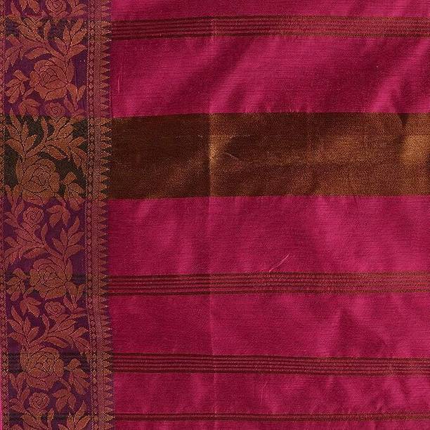 Desh Bidesh Striped, Self Design, Solid/Plain, Floral Print, Woven Handloom Cotton Blend, Cotton Silk Saree - Image 7