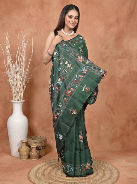 DipDiya Printed Kantha Art Silk Saree
