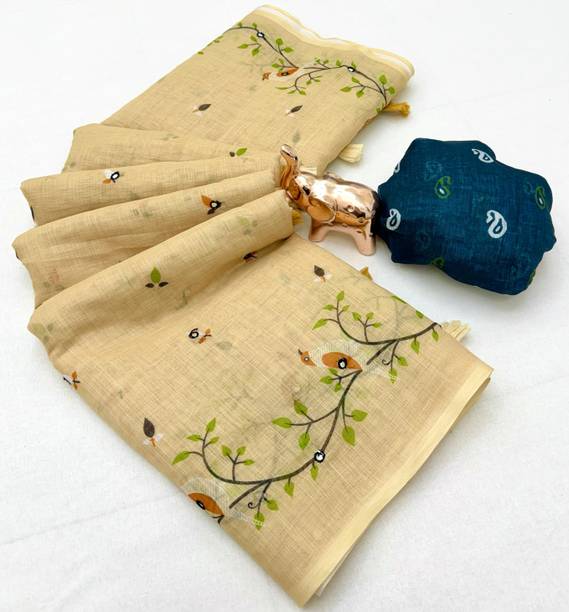 Floral Print, Printed Daily Wear Linen Saree