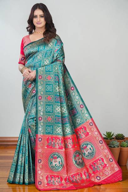 REZAA HOMEZZ Woven Patola Cotton Silk, Jacquard Saree