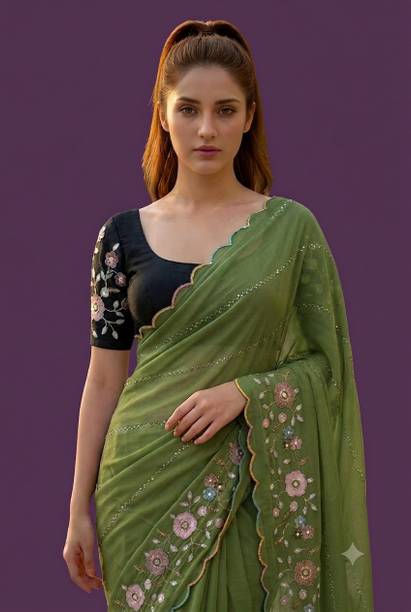 rudraCreation Embroidered Bollywood Pure Silk Saree