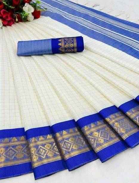FashionPallavi Checkered, Woven Chettinadu Jacquard, Cotton Silk Saree