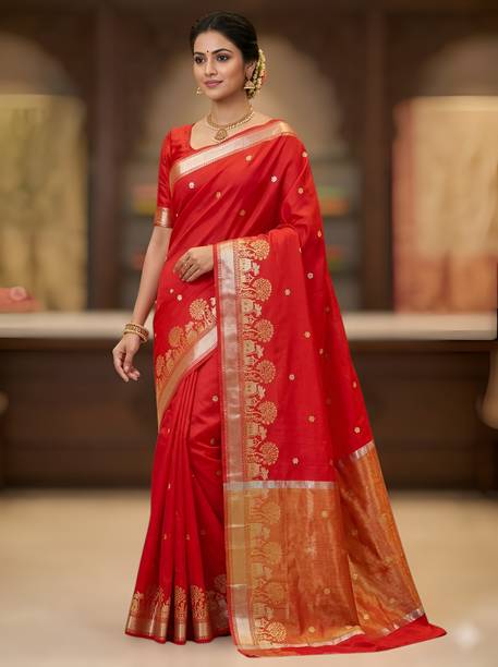 Sabyasachi Floral Print, Woven Banarasi Silk Blend Saree