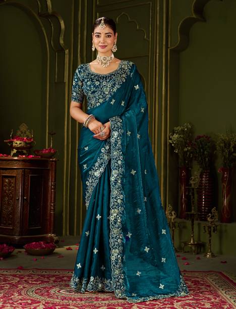 Embroidered, Embellished Bollywood Organza, Jimmy Jimmy Saree