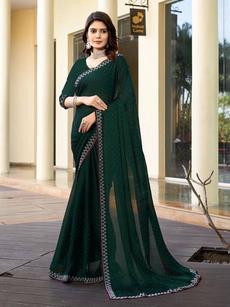 Emv Everymoment Vouge Embellished, Embroidered Bollywood Chiffon Saree