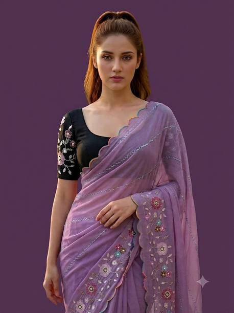 rudraCreation Embroidered Bollywood Pure Silk Saree