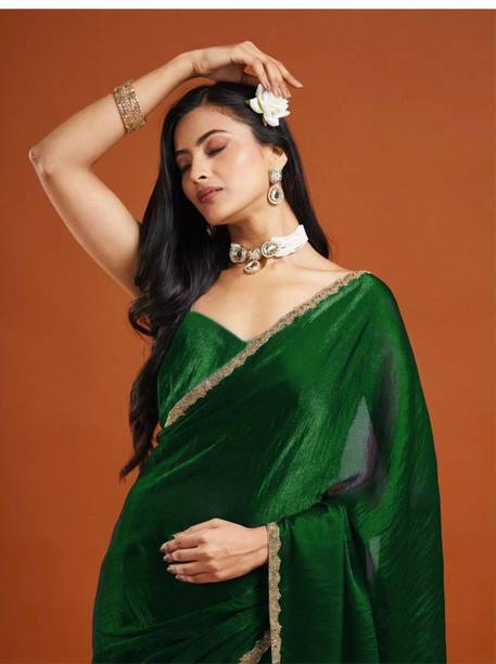 Solid/Plain, Embroidered Daily Wear Chiffon Saree