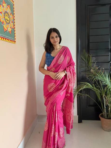 Printed, Geometric Print Daily Wear Cotton Linen Saree